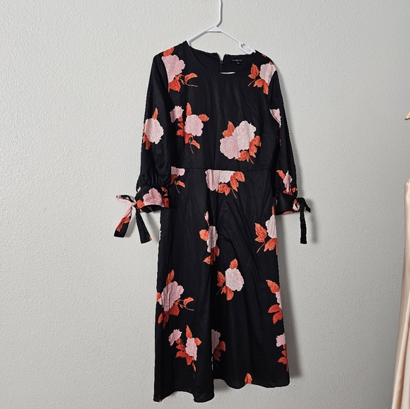 Who What Wear Floral Black and Pink Dress Sz L - Picture 2 of 10